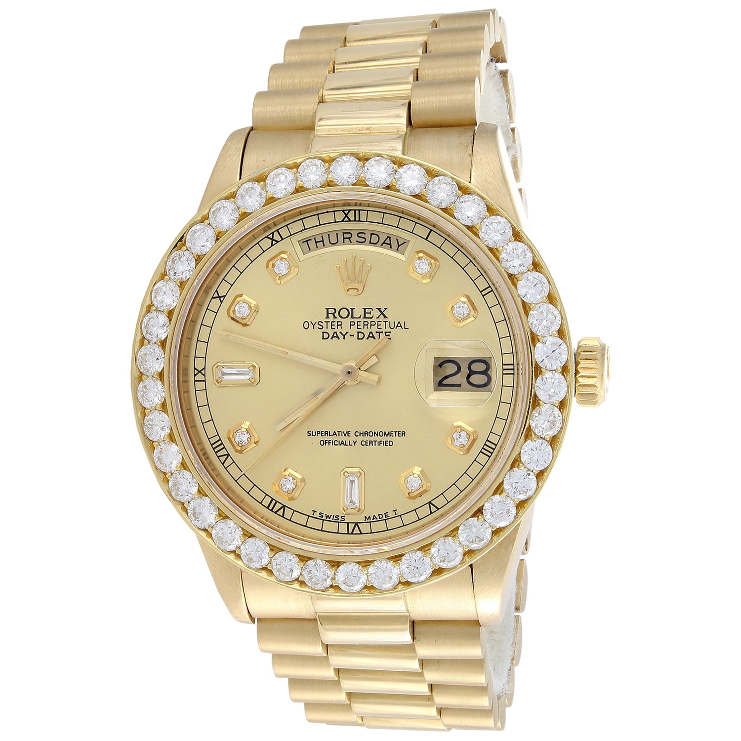 Mens 36mm Rolex President 18K Gold Day-Date Diamond Watch # 18038 3.50 CT - PreOwned - Walmart.com