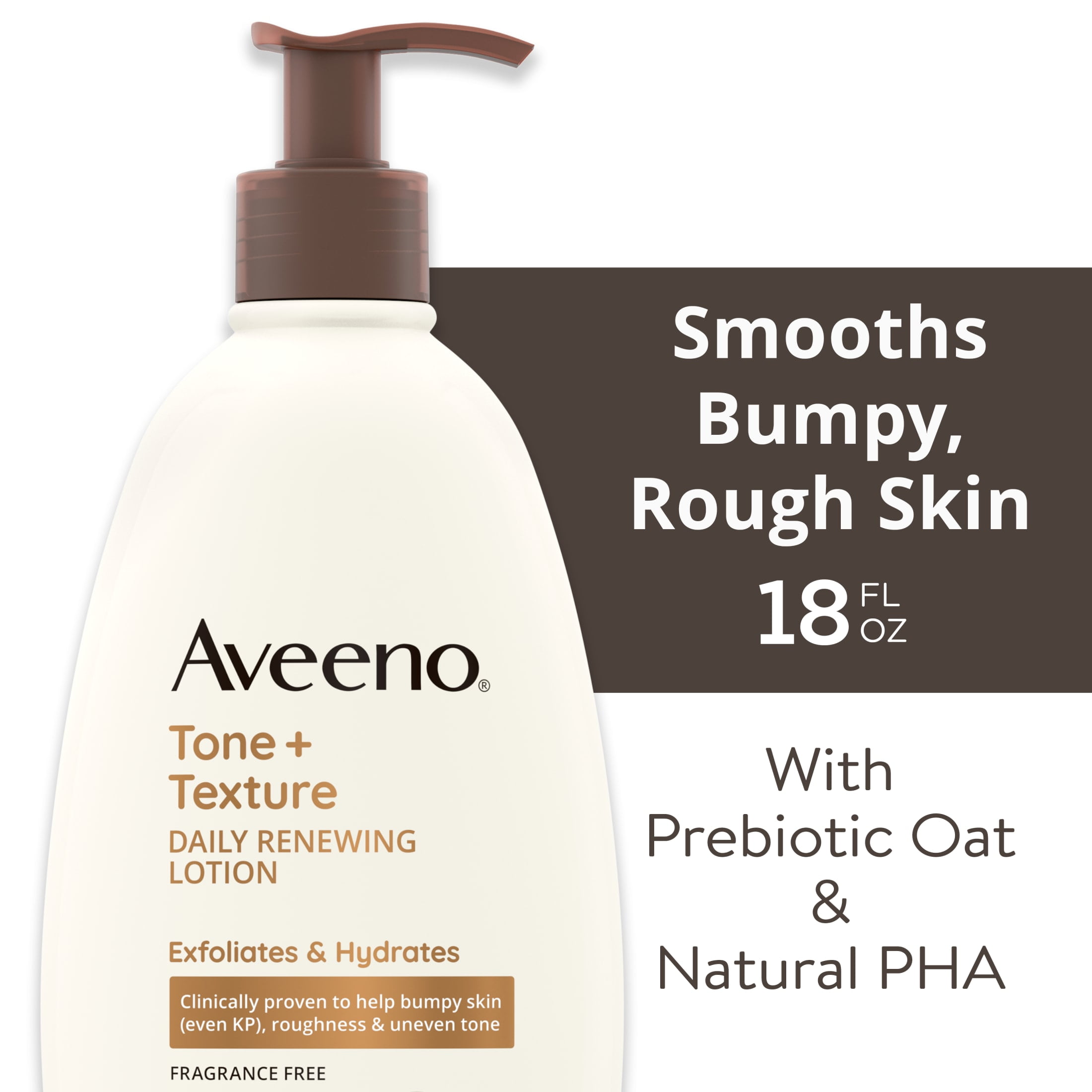 Aveeno Tone + Texture Renewing Hand and Body Lotion, Fragrance Free for Sensitive Skin, 18 oz