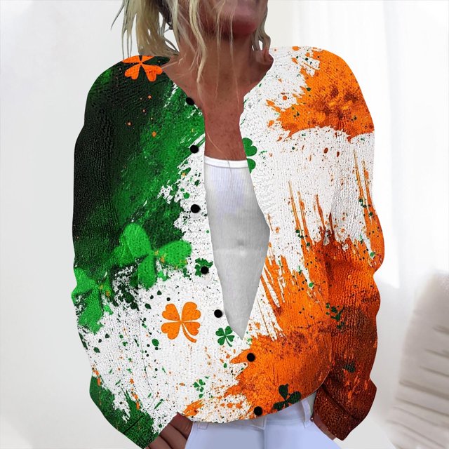 Cárdigan informal de punto con estampado del Día de San Patricio para mujer, abrigo con botones