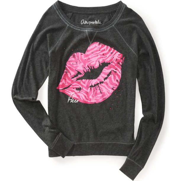 Camiseta gráfica Aeropostale con estampado de diamantes de imitación para mujer gris extragrande