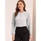 thumbnail image 2 of Top de la blusa de la oficina del trabajo del cuello del ojo de la cerradura de las mangas largas semi transparentes de la gasa elegante de las mujeres Gris Claro M, 2 of 6