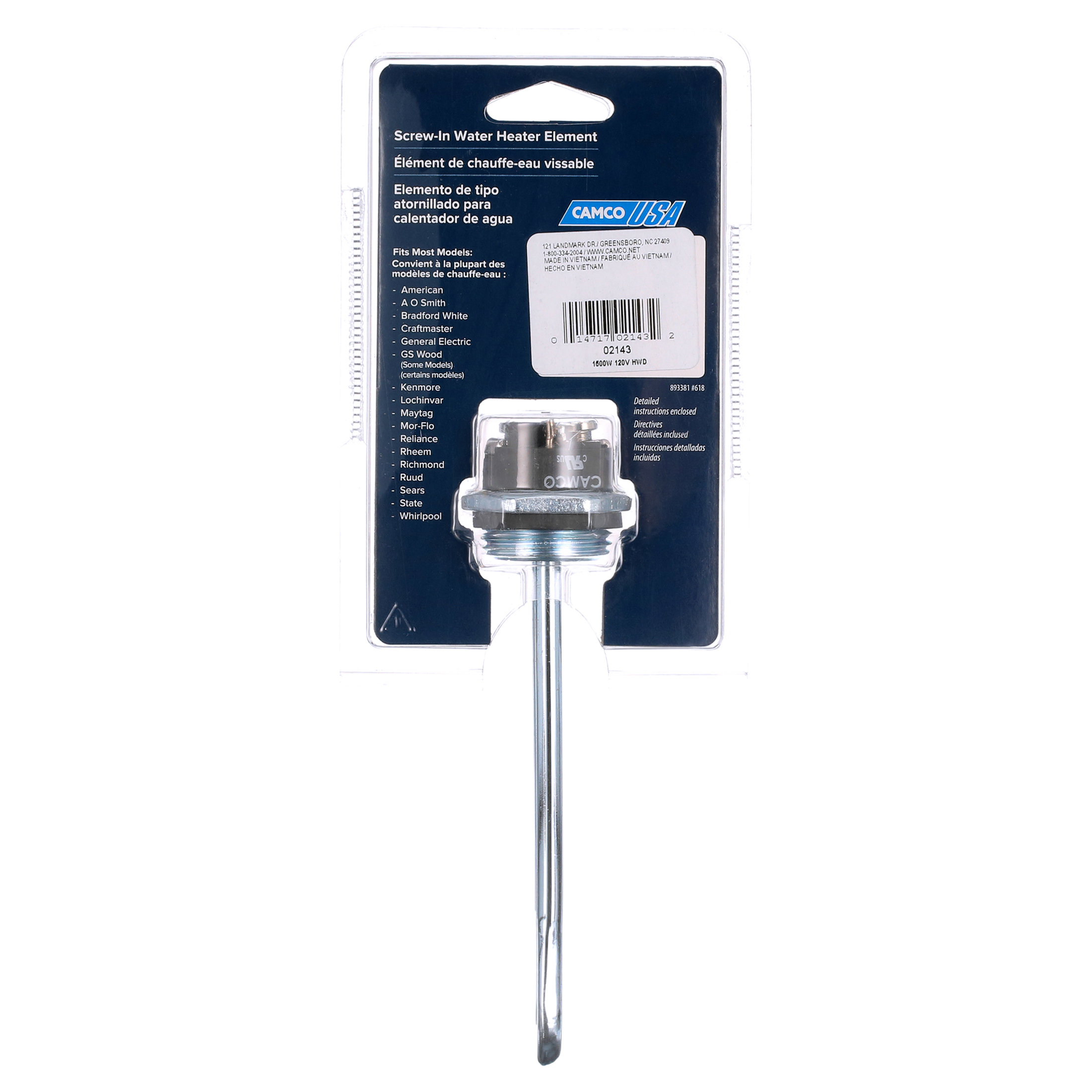 Camco RV Screw-In Element | Designed to Replace the Heating Element in Water  Heaters | Black and Silver (02143) - Walmart.com