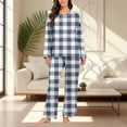 thumbnail image 2 of V-Neck Long Sleeve Pajama Set Women, Buttery Soft Casual Loungewear Two Piece Set, Loose Fit Pants and Top, Cute Printing Pajamas for Women, Mother's Day Gifts | CSEONE,Blue L, 2 of 9