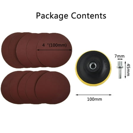 

10Pc 4 Sanding Disc Sandpaper Hook Loop 1000 Grit + Backer Pad + Drill Adapter