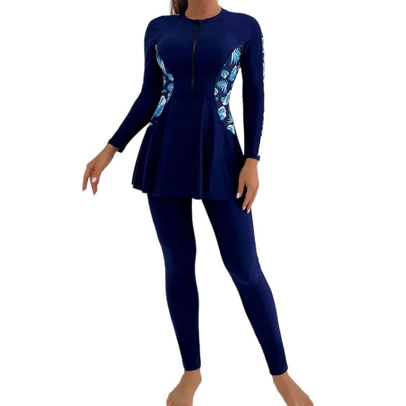 PBFRDSJ Modest Swimsuits for Women Long Sleeve Swimdress with Long Pants 2 Piece Full Cover UPF 50 Rash Guard Summer Beachwear Wetsuit