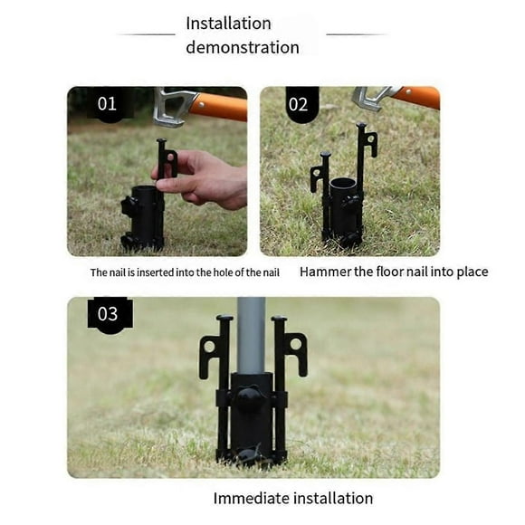 3PCS Awning Canopy Pole Fixed Tube Ground Bracket Windproof Adjustable Tent Support Pole with Ground Nails