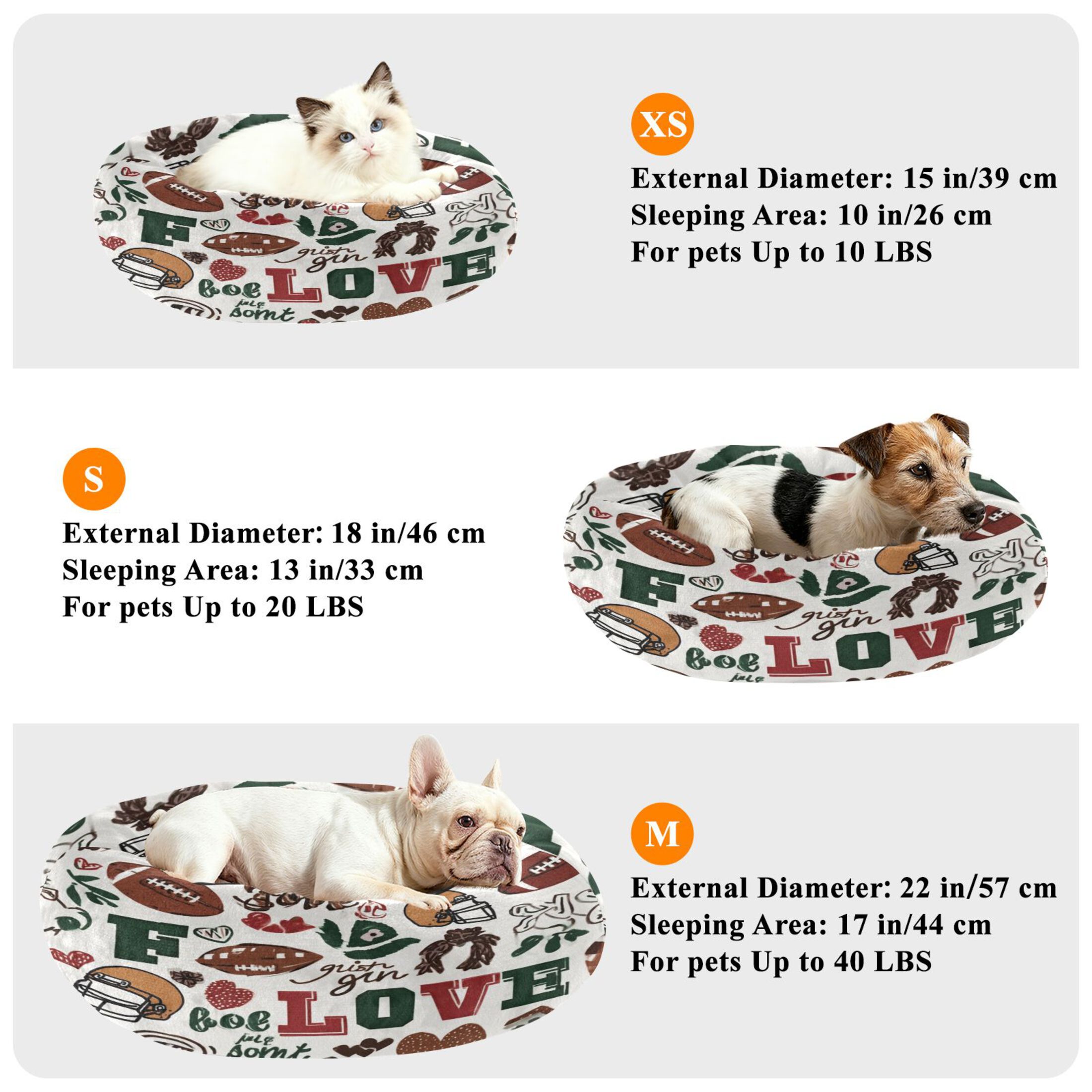 Iauyy Pet Couch Donut Cat Bed for Indoor Cats/Small Dogs Washable & Machine with Non-slip Bottom Calming Cat Furniture, Love Sports (M)