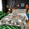 thumbnail image 5 of Meiyoeat Pixel Grid Miners Queen Bedding 7pcs, Minimal Mosaic Print Bedding Comforter Set Queen, Gray Off White, 5 of 6