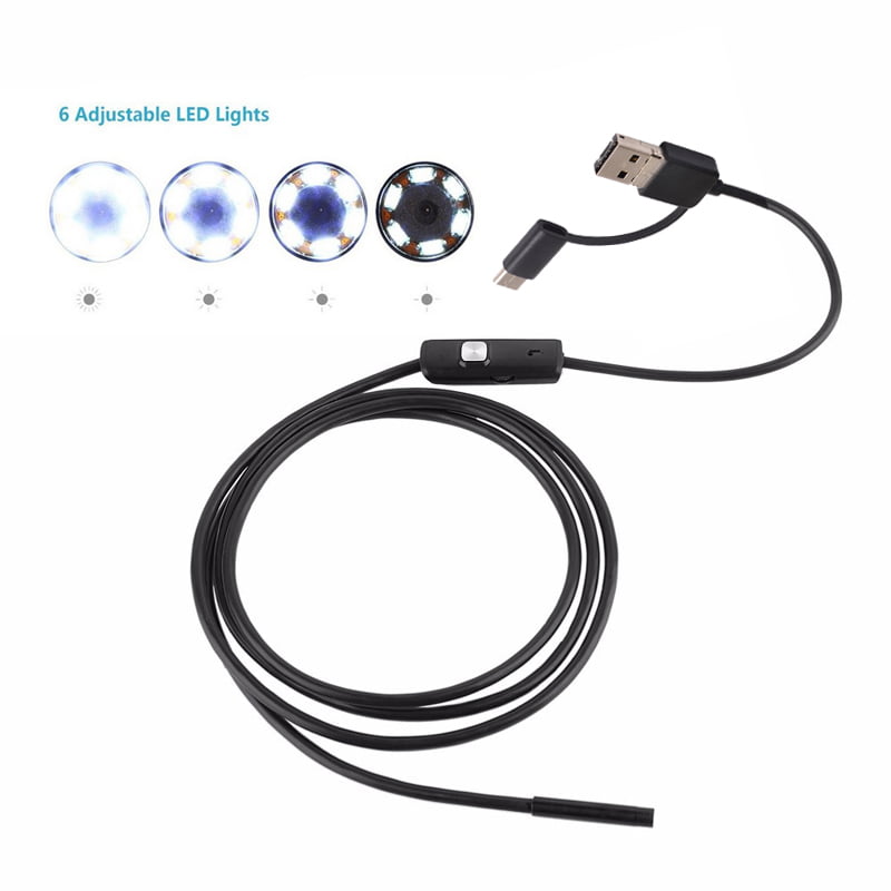 HUACAI USB Endoscope 3in1 Semi-Rigid IP67 Waterproof with 6 Adjustable LED Lights Megapixels HD Snake Camera for Android OTG Smartphone and Windows Mac Book Computer 