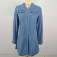thumbnail image 6 of Sevevn Women's Stand Collar Button Down Denim Shirt Dress Long Sleeve Chest Patch Pocket Side Split Loose Casual Mini Jean Dress Light Blue M, 6 of 9