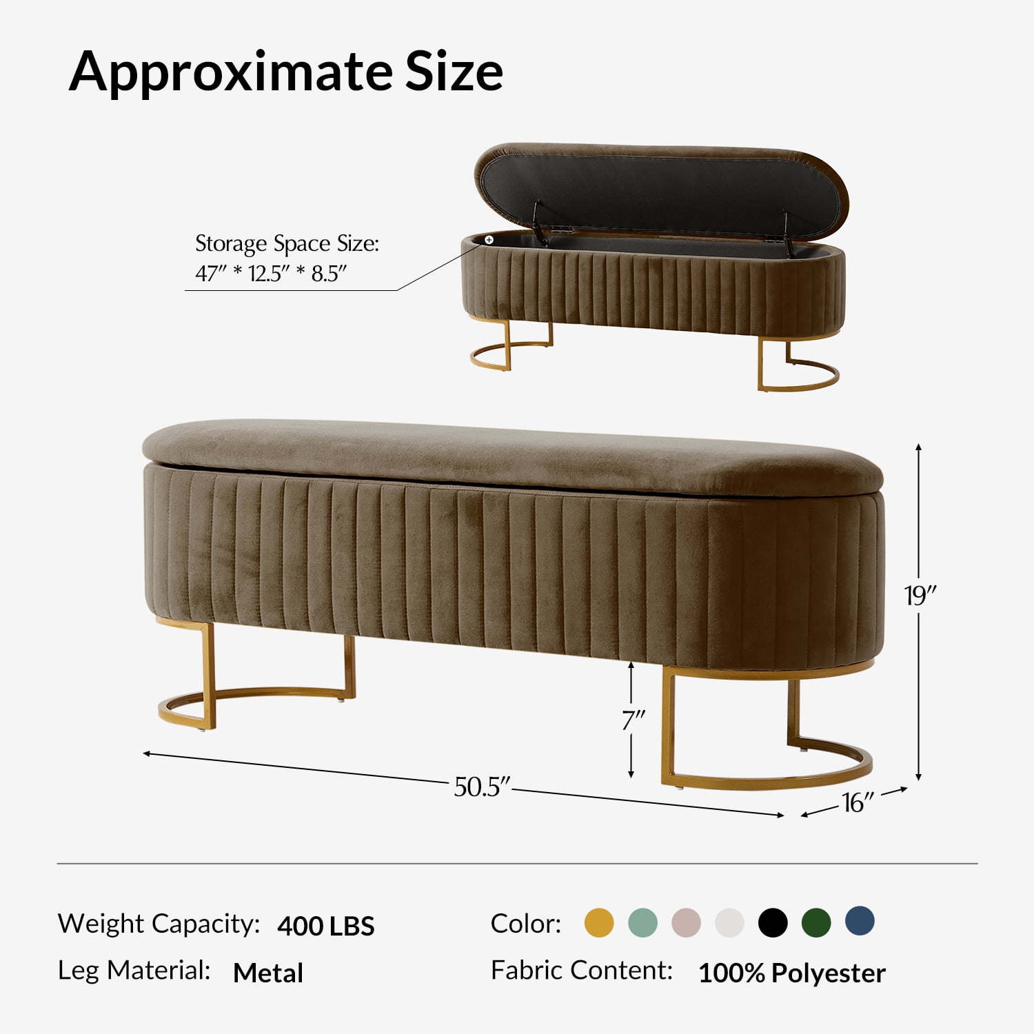 50.5" Upholstered Storage Bench For End of Bed Entryway Bedroom Ottoman Brown