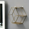 thumbnail image 2 of Wrought Shelf Rack Sofa Background Wall Decoration Metal Wall Hanging Decor Hexagon Floating Wall Shelf - golden, 2 of 7