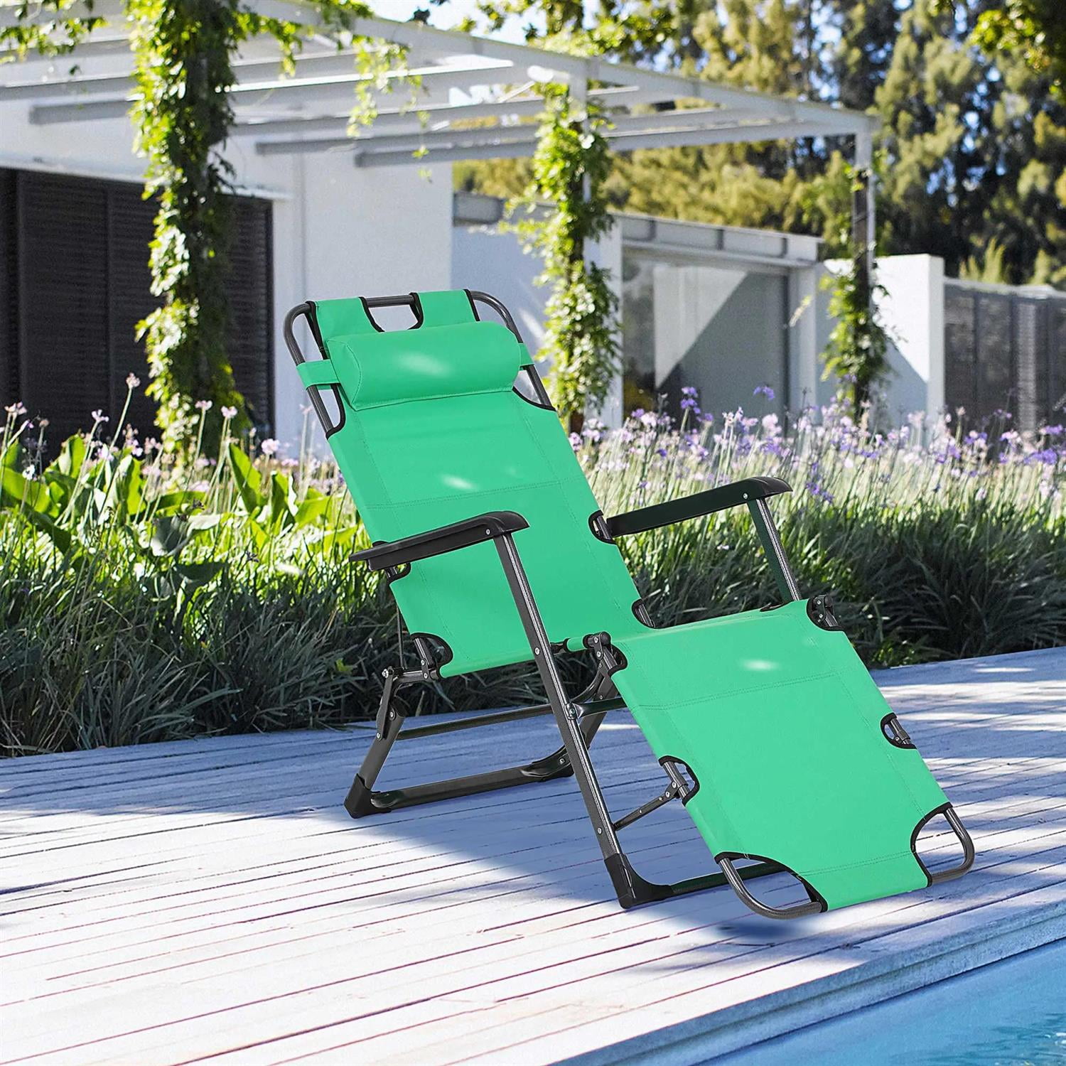 Demi Bonn Chaise Lounge Chair for Patio, Oxford Fabric Metal Frame Outdoor Pool Sun Lounger Chair 120°/180°, for Beach, Patio, Lawn, Deck, Green