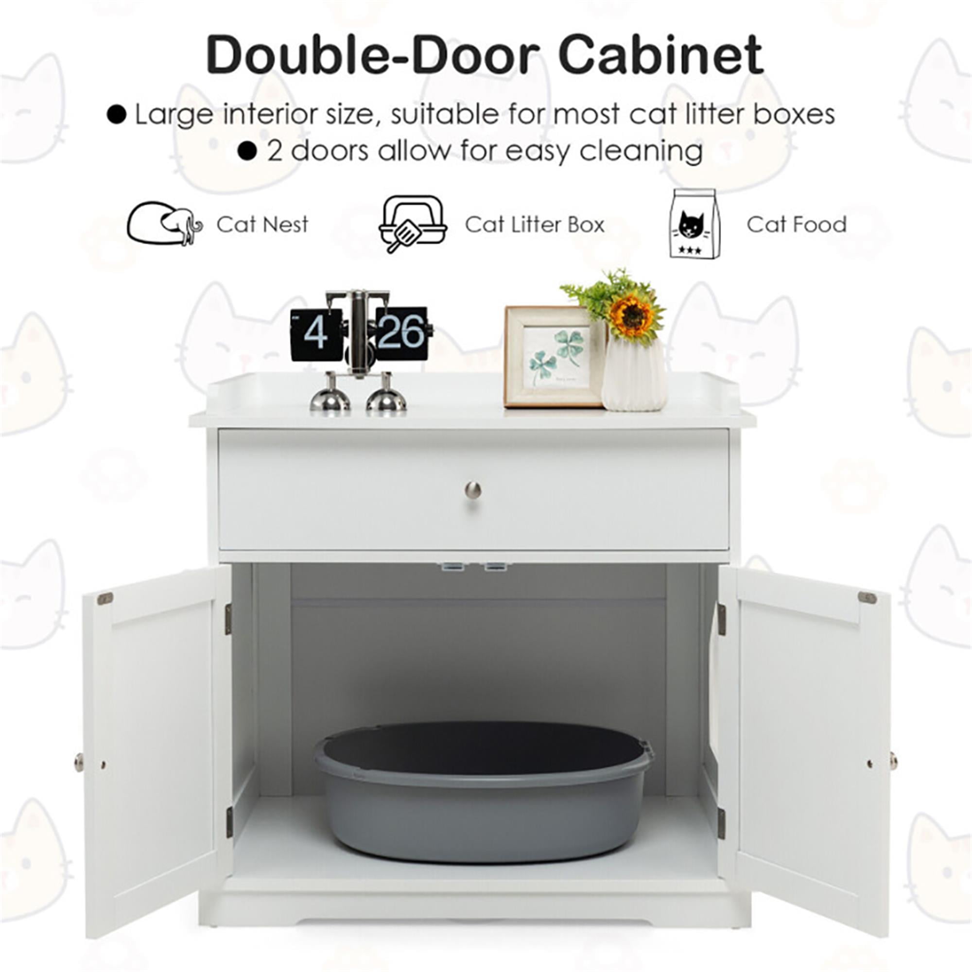 Kadyn 30" Wooden Cat Litter Box Enclosure Furniture with Drawer, Hidden Cat Washroom Indoor Cat House Pet Crate, White