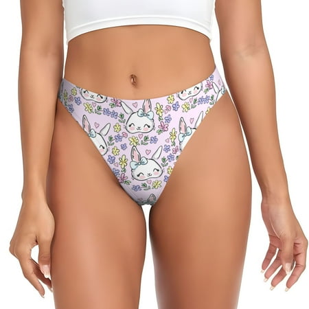 Thongs for Women - Classic Cute Rabbit Flower Pink No Show Seamless Womens Thongs Underwear  Breathable G String Thongs for Women  Ladies Stretch Low Rise Thong Bikini Panties Briefs