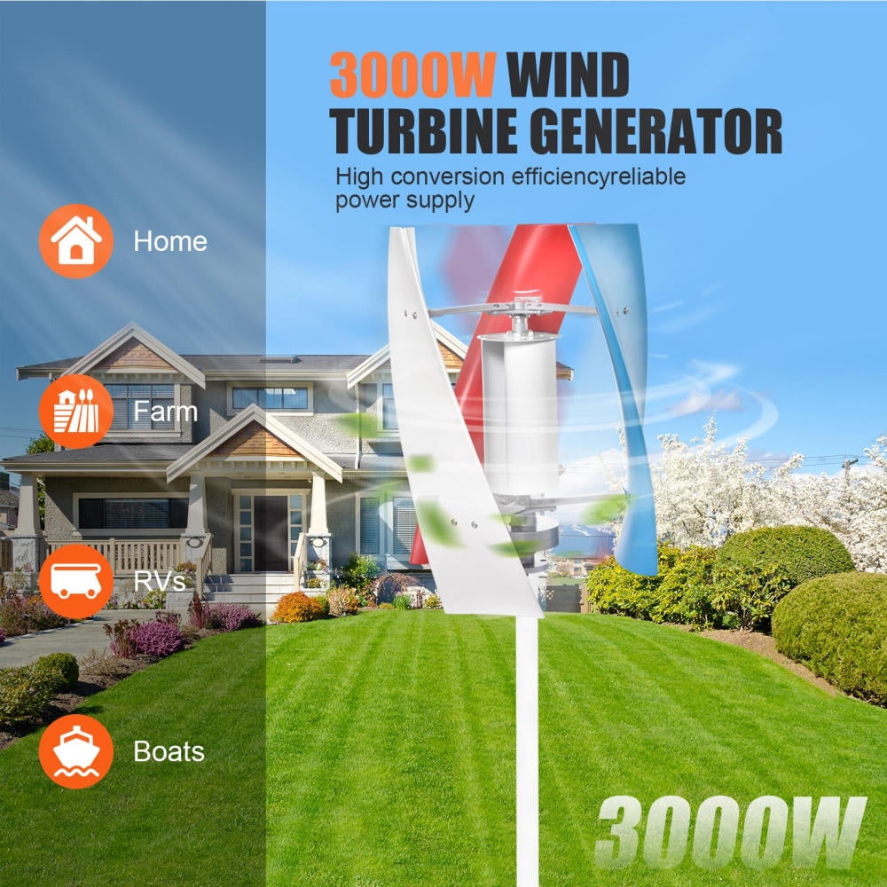 3000W 24V Vertical Wind Turbine Kit, Quiet 3-Blade 3000W 24V Wind Powered Generator for Boat & Cabin