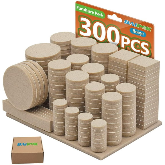Furniture Pads 300 Pack Premium Furniture Felt Pads (Beige), Huge Quantity Self Adhesive Anti Scratch Floor Protector for Furniture Legs Hardwood with 60 Cabinet Door Bumpers
