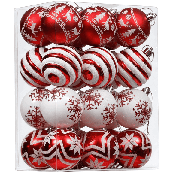 Valery Madelyn 24ct 2.36" Christmas Ball Ornaments, Red White Shatterproof Ornaments for Christmas Party Decor