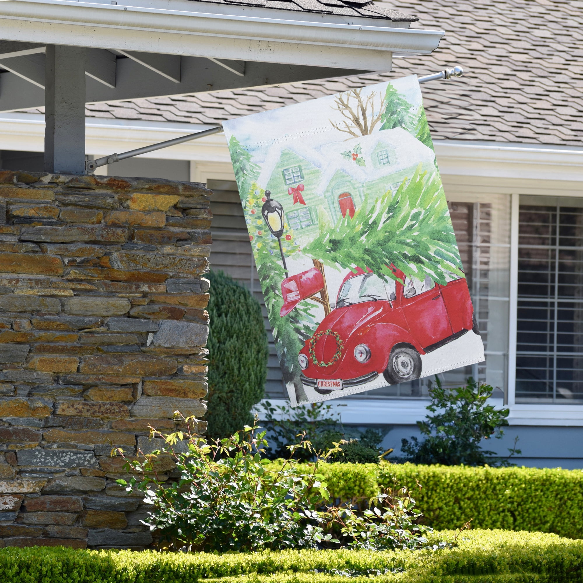 Red Car and Christmas Tree Outdoor Garden Flag 20" x 48"
