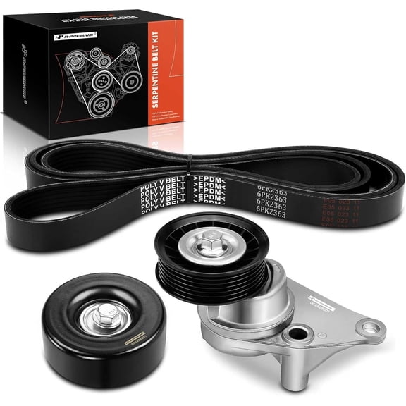 A-Premium Engine Serpentine Belt Drive Kit Compatible with Chevy GMC Cadillac & Hummer Vehicles - 2002-2008 - Silverado Express 1500 2500 3500 Suburban Tahoe Savana Yukon H2 Escalade & More