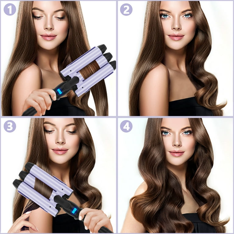 Aima Beauty 32mm Pro Hair Crimper Large Wave Curling Iron Adj Temp LCD Display Dual Volt Purple Walmart