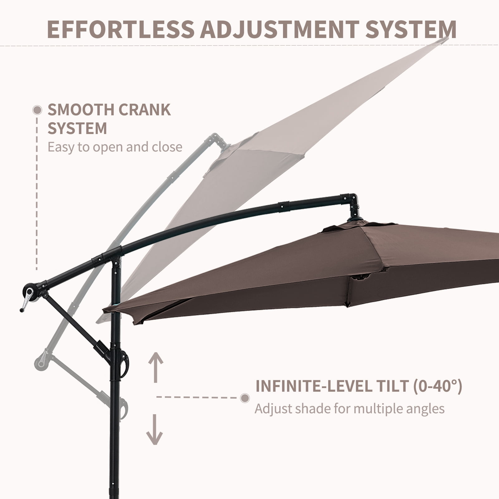 Autlaycil 10 ft Cantilever Offset Outdoor Patio Umbrella with Base Stand Rotate and Tilt - Brown