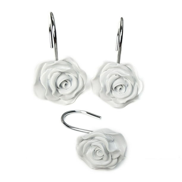 Yuarrent 1 Juego de ganchos para cortina de ducha, gancho para barra, fijador de cortinas, accesorio de Hardware Accesorios de baño Blanco 3 piezas