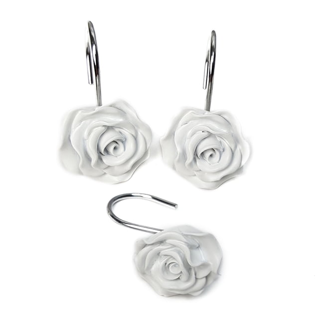 Yuarrent 1 Juego de ganchos para cortina de ducha, gancho para barra, fijador de cortinas, accesorio de Hardware Accesorios de baño Blanco 3 piezas