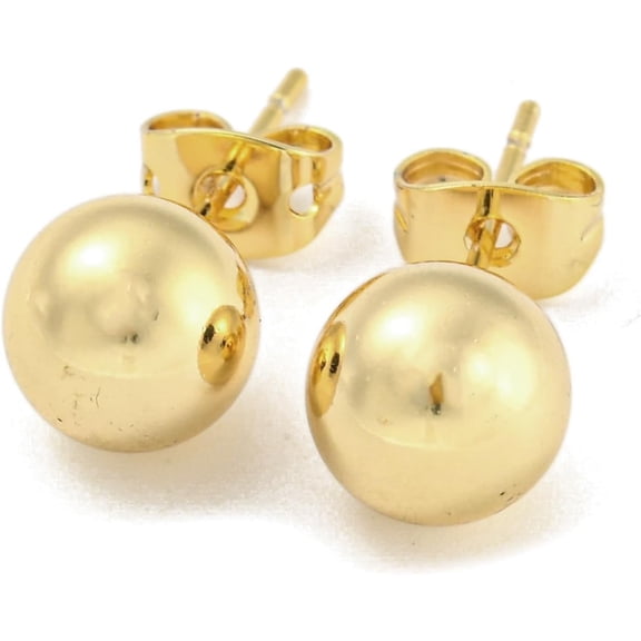 2Pair Real 18K Gold Plated Brass Ear Studs Round Ball Cartilage Earring Dangle Earrings Small Stud Earrings DIY