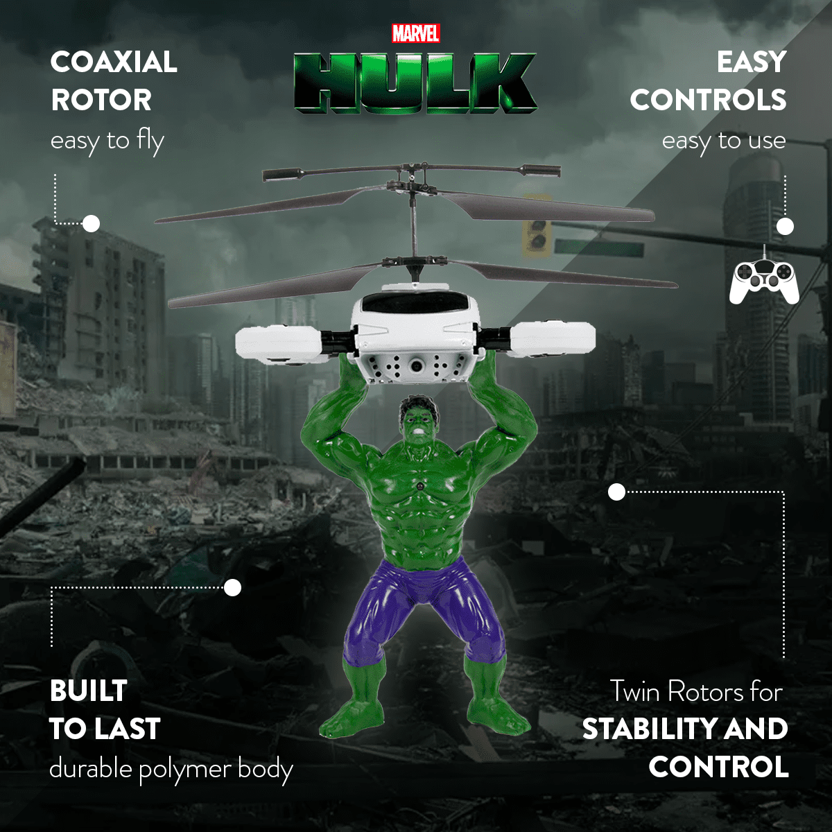 Marvel Avengers Hulk Flying Helicopter Figure; Children Aged 8+