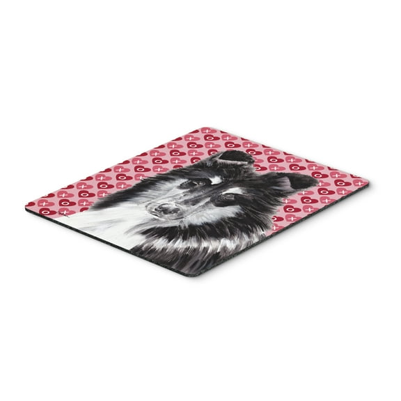 "Black and White Collie Hearts and Love Mouse Pad Hot Pad or Trivet"
