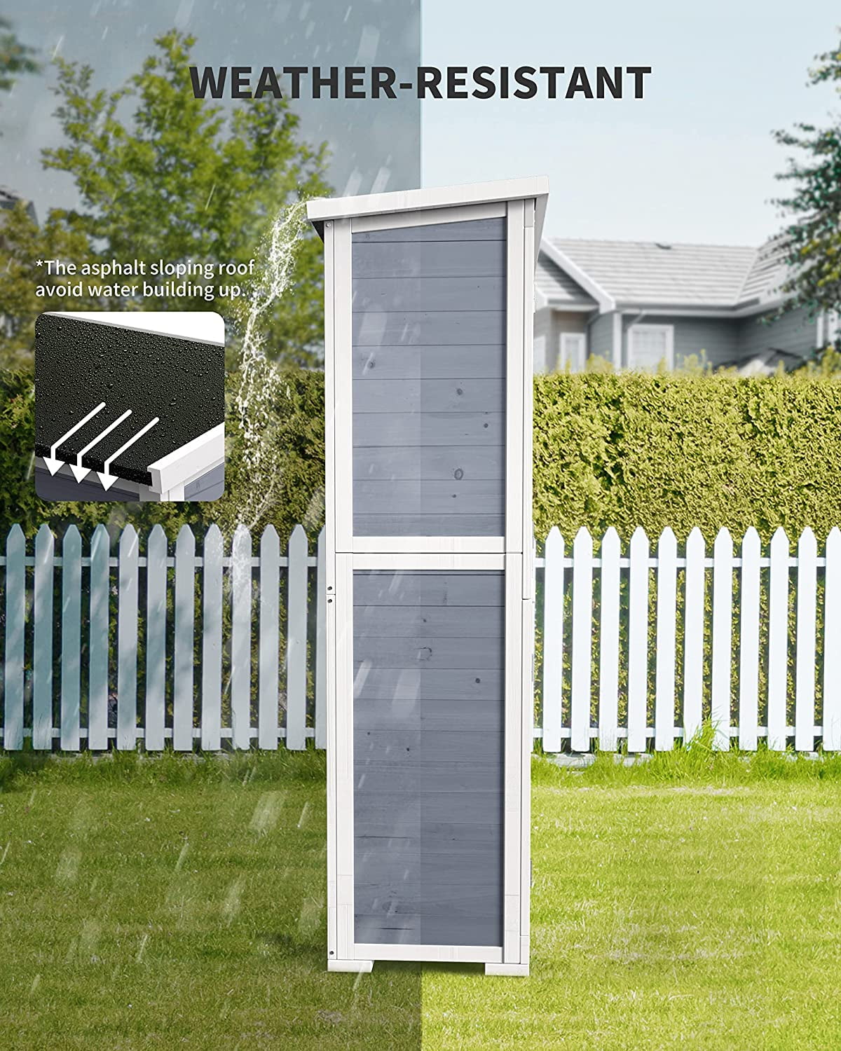Outdoor Storage Cabinet, Lofka Wood Garden Storage Shed with Ventilate Shutter and Asphalt Roof, Grey
