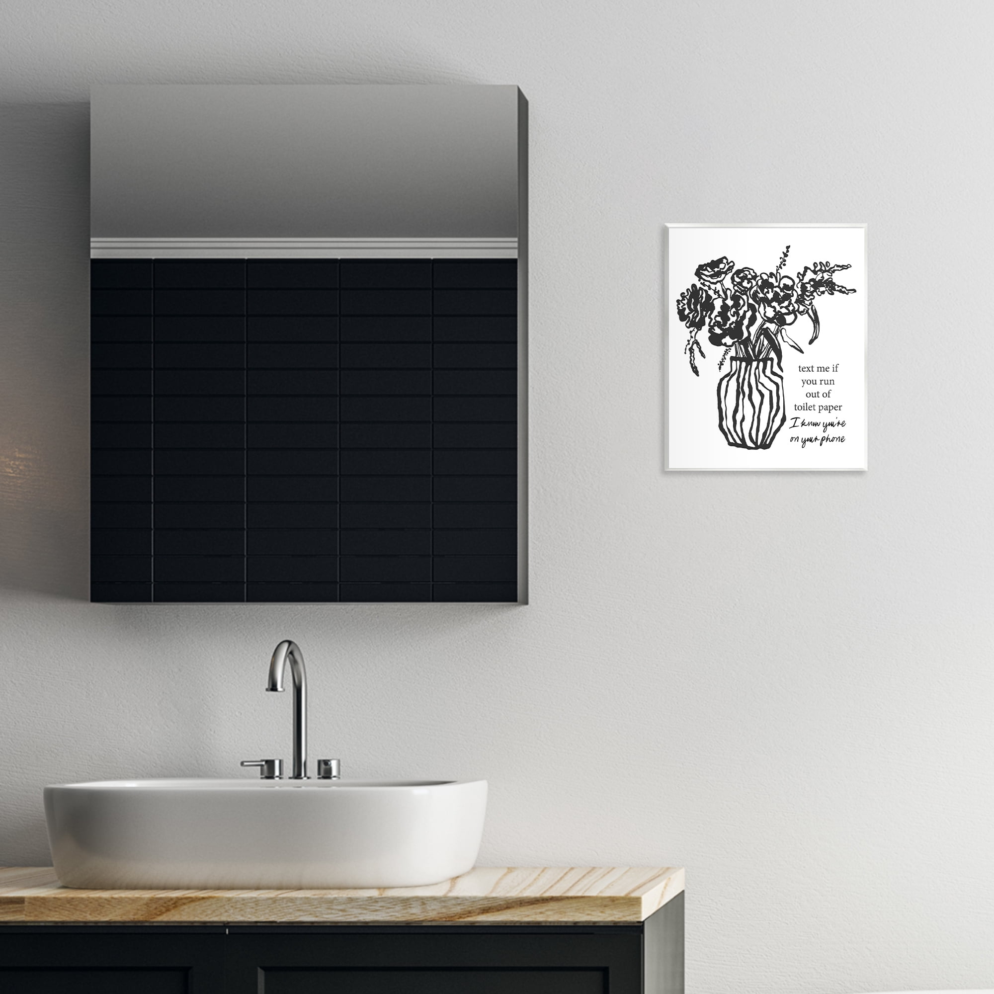 Stupell Industries Text Me Bathroom Florals Wall Plaque Art, design by Lettered and Lined