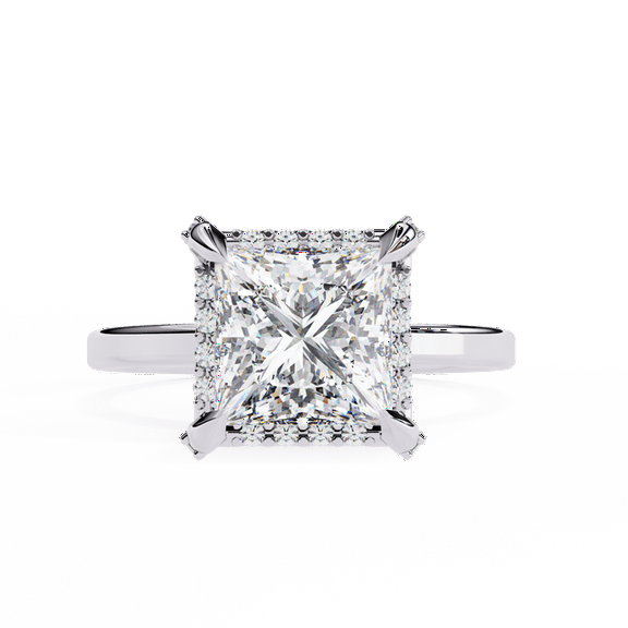 Gemone 14K Solid Gold 2 CT Princess Cut Lab Grown Diamond Halo Ring