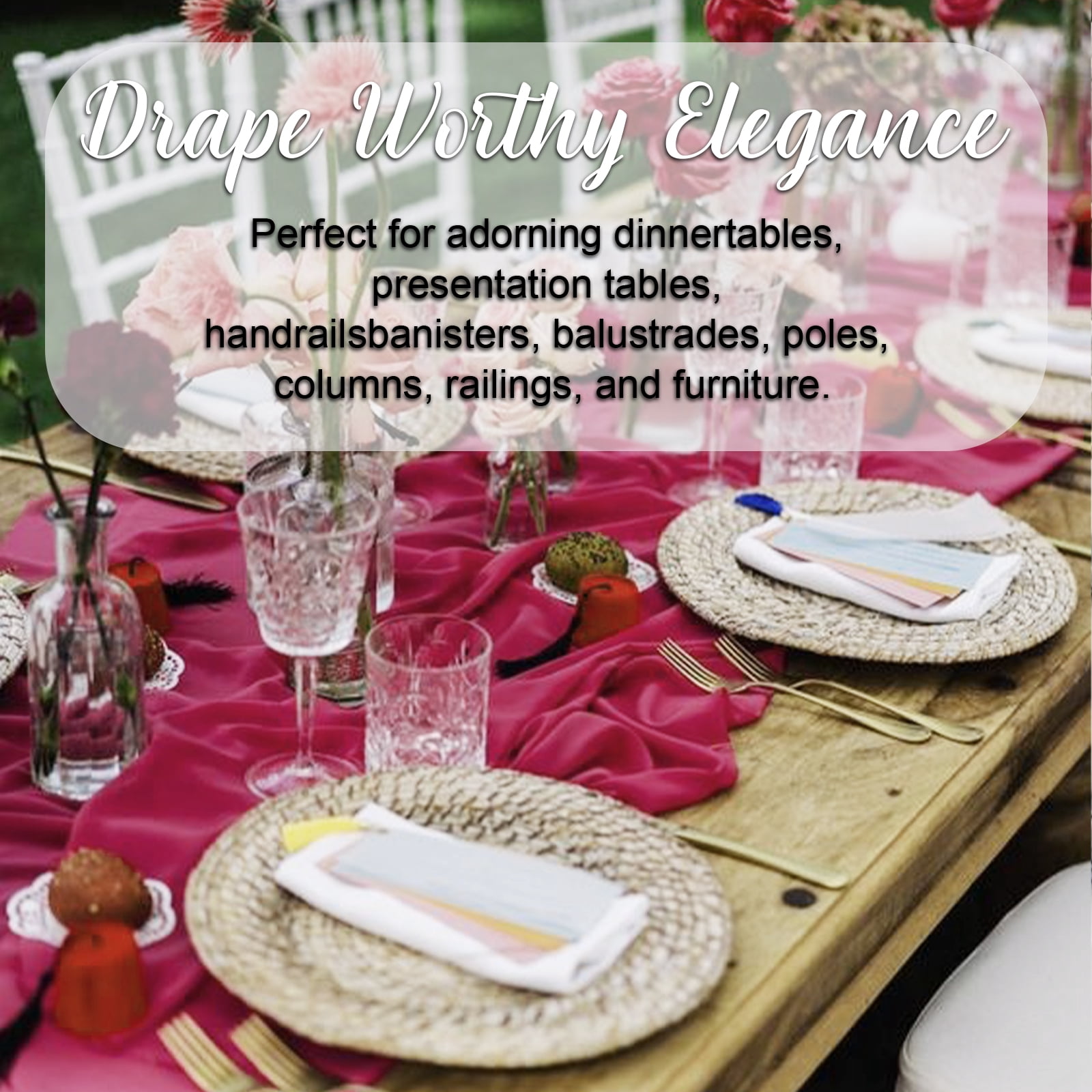 SUNTQ 4 pack Cheesecloth Table Runners,10FT Gauze Boho Cheese Cloth Table Runner for Wedding, Bridal Shower, Rustic Sheer Runner for Fall Thanksgiving Christmas Table Decoration,Fuchsia