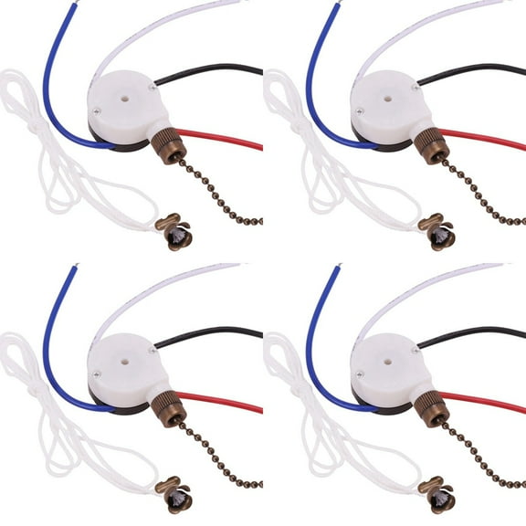 4X Ceiling Fan Switch Kit 3 Speed 4 Wire, Fan Zipper Speed Control Switch, ZE-208S Pull Wire Switch with Rope Bronze