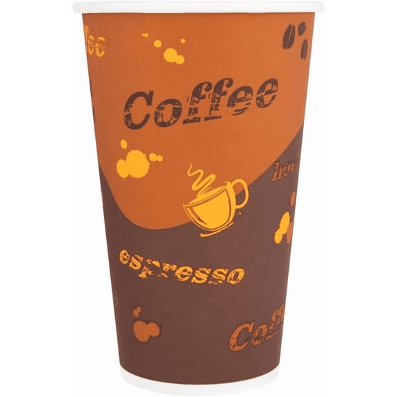 EcoQuality 16oz Cafe Print Disposable Coffee Hot Paper Cups - Leak Resistant (50)