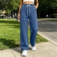 thumbnail image 5 of Guieoi Sweatpants for Women Straight-Leg Loose-Fit Elastic-Waist Drawstring Sports Pants with Pockets Trousers Blue XXL, 5 of 7