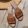 thumbnail image 5 of Slides for Women Fashion Splice Open Toe Sandals Casual Summer Beach Flat Shoes Comfortable Soft Leather Slip on Slippers Brown Size 7, 5 of 7