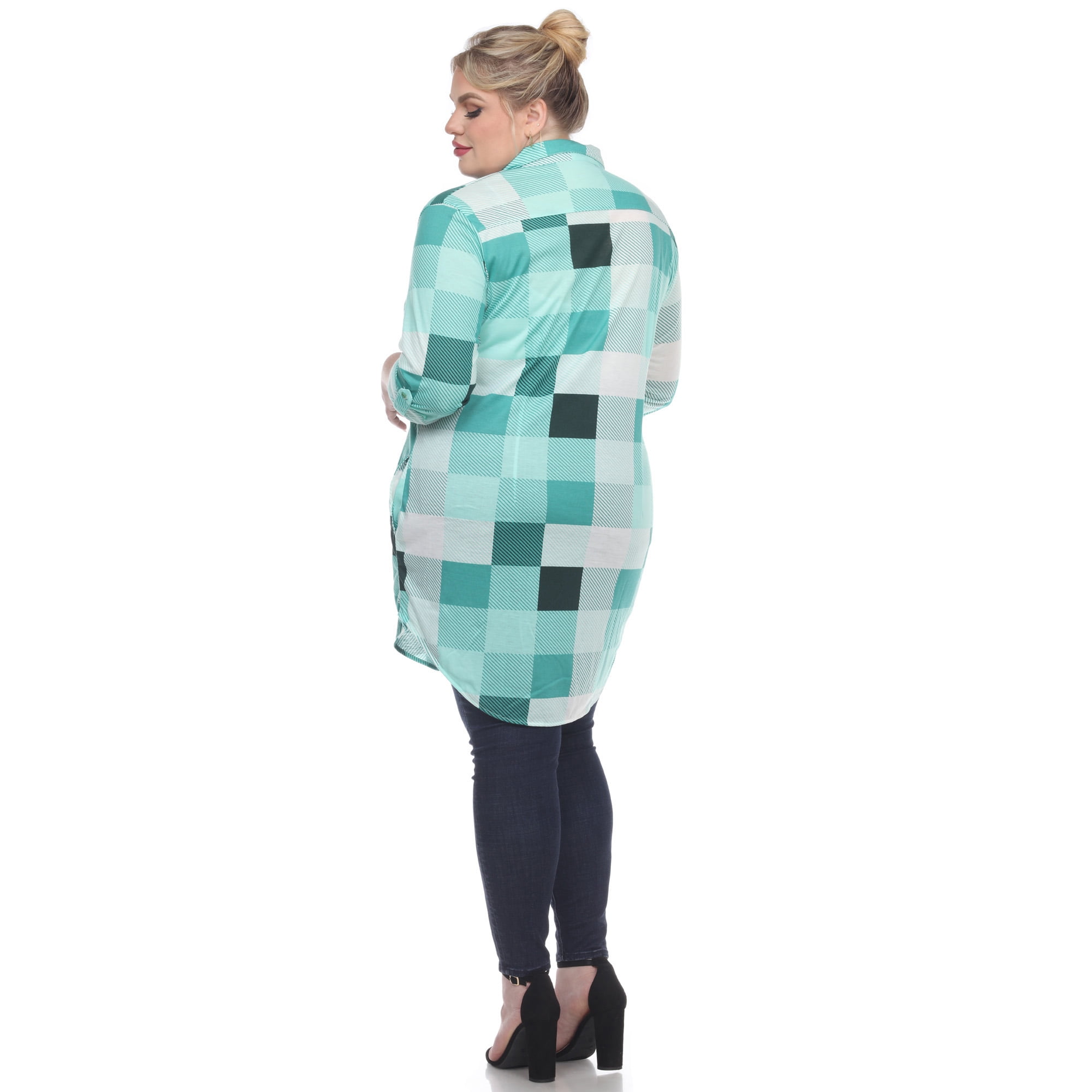 White Mark Women's Plus Size Buffalo Plaid Tunic Shirt