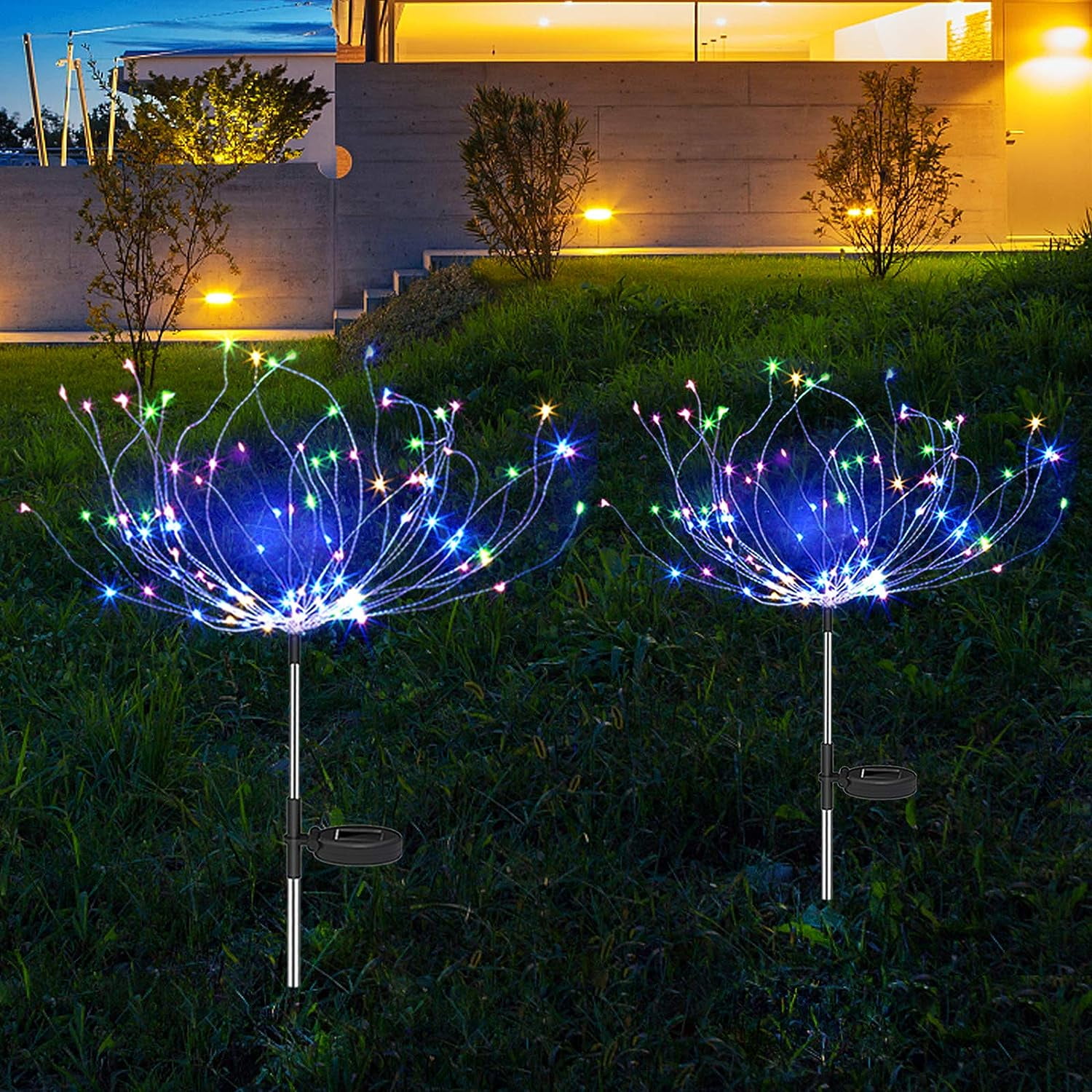 4 Pack Solar Garden Firework Lights, Dingrich Outdoor Waterproof Solar Powered Art Stake Twinkle Lighting 120 LED Sparklers Solar Lights for Patio Backyard Yard Pathway Walkway Decorations (Colorful)