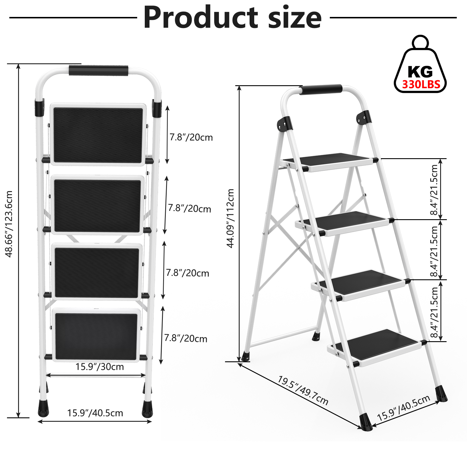 Step Stool with Anti-Slip Pedals and Comfortable Handrails, 330 lb Load Capacity