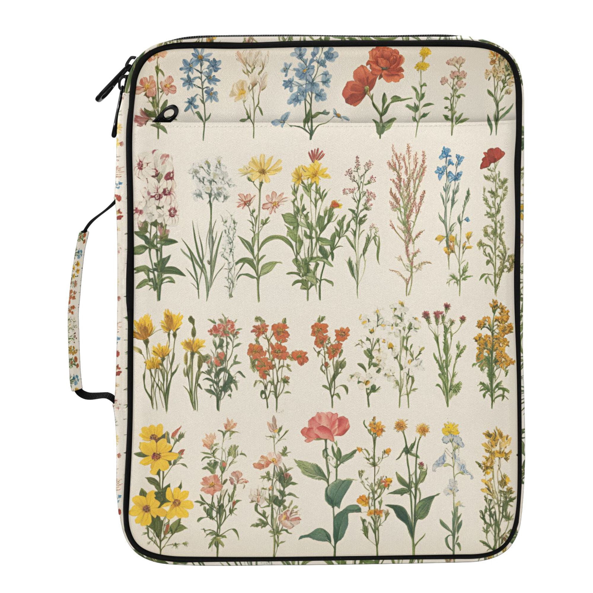 FORMRS Accordion File Folder A4 Size 7-Pocket Expanding Document Organizer Bag with 3 Ring Binder, Beige Wildflowers
