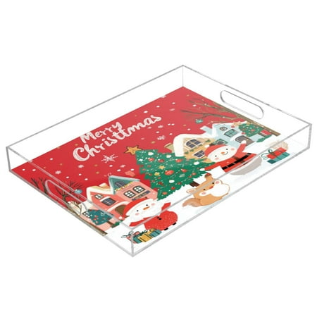 

Acrylic Tray 15.7*11.8*1.9 Inch Transparent Tray Food Tray Tea Cup Tray Serving Trays Cosmetics Storage Kitchen Table Bathroom Sundry Storage Santa Claus Picture