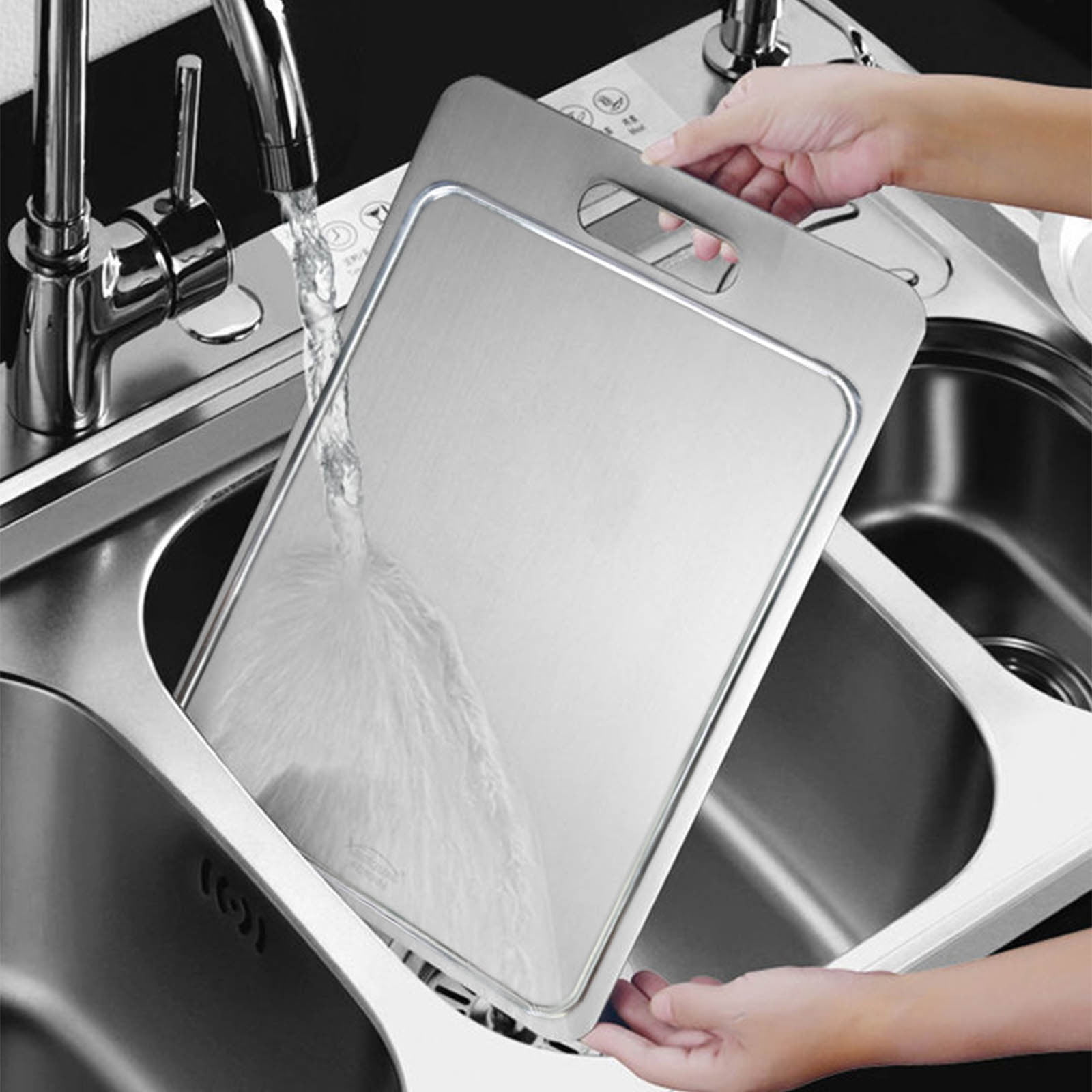 AYktou Titanium Cutting Board with Juices Grooves,Food Grade 304 Stainless Steel Cutting Board,Cutting Boards for Kitchen,Meat,Fruit,Vegetable Cutting Boards,Silver