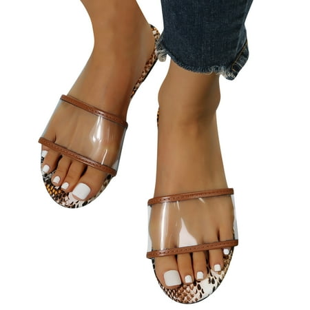 

uikmnh Women Slippers Women Leopard Print Flat Slippers Slip On Sandals Casual Sandals Flat Open Toe One Foot Beach Slippers Brown 8.5