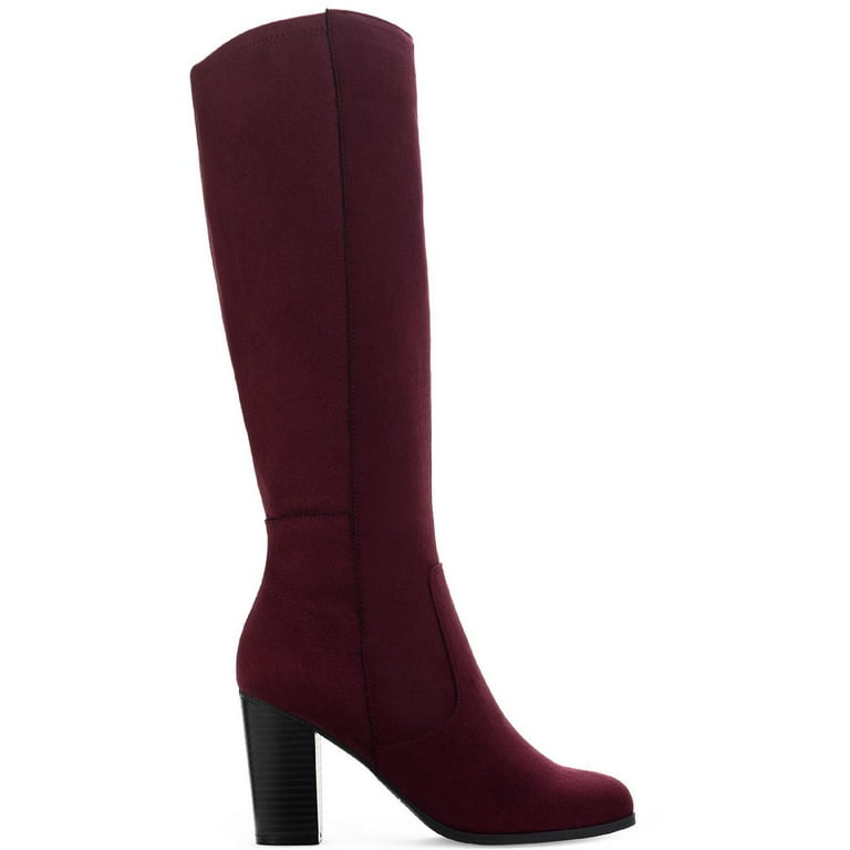 Burgundy Suede Wide Leg Suede Knee High Boots Style Womens