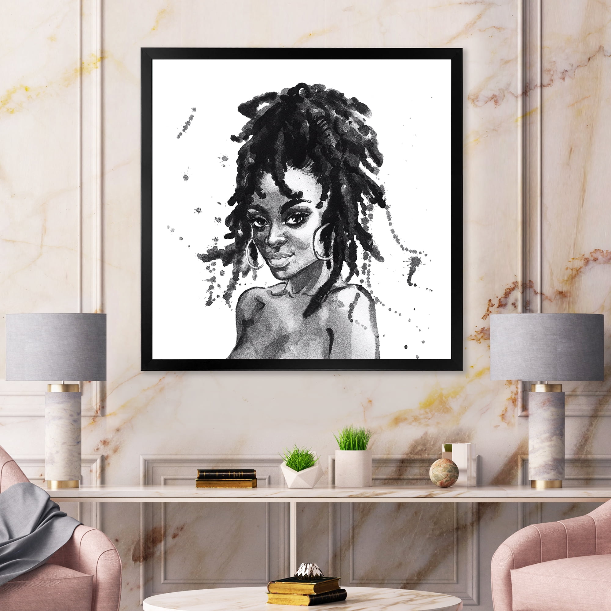 Designart 'Black and White Portrait of African American Woman II' Modern Framed Art Print
