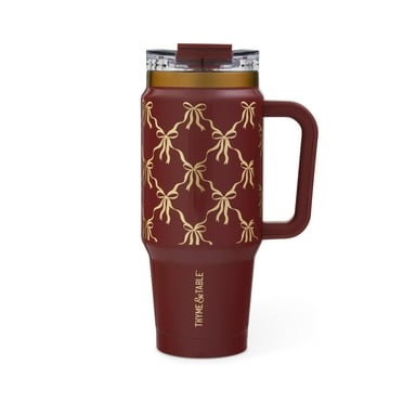 Thyme & Table 32oz Stainless Steel Luna Tumbler with Handle and Dual Straw Lid, Red Bow