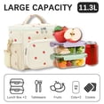 thumbnail image 3 of GYEUKHAM Insulated Lunch Bag for Adults,Large Reusable Lunch Box with Adjustable Shoulder Strap,Front Zipper Pocket& Dual Mesh Side Pockets,Durable,Compact&Water-Resistant,Corduroy Strawberries Beige, 3 of 8